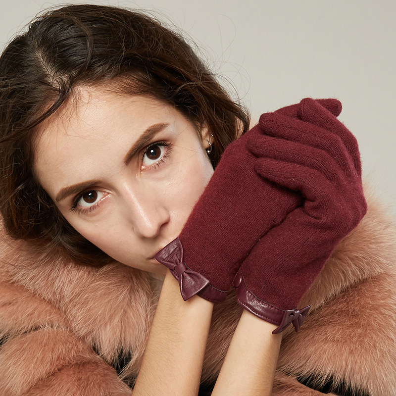 纤首羊毛羊绒针织女士手套薄款驾驶骑行开车可爱保暖防滑手套短款