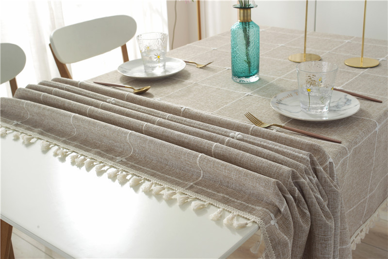 Jacquard Embroidered Cotton Linen Tassel Tablecloth Rectangular_voghion.com