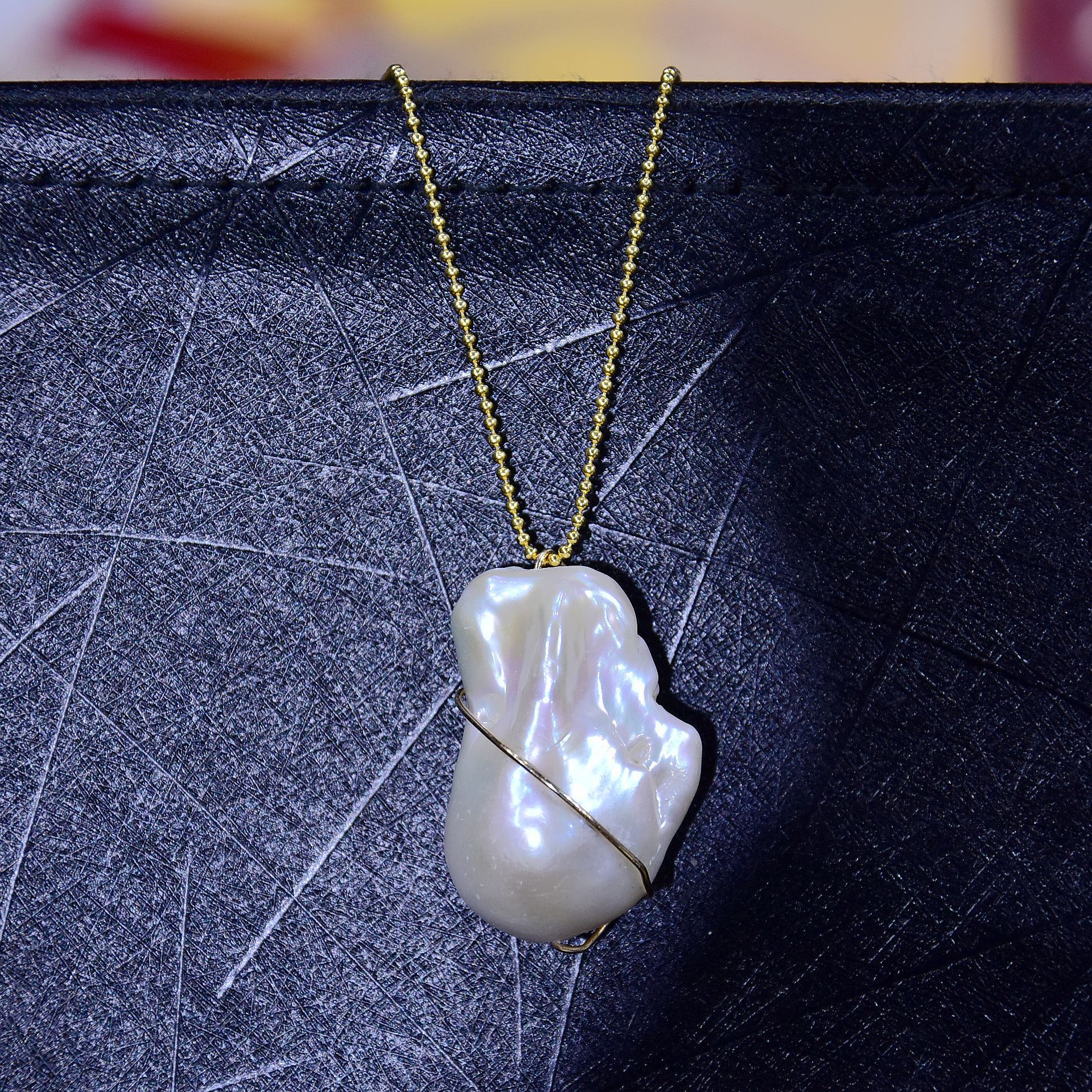 Cerun珠宝 天然淡水超大巴洛克天空行星系列14k注金绕线银链吊坠|ms