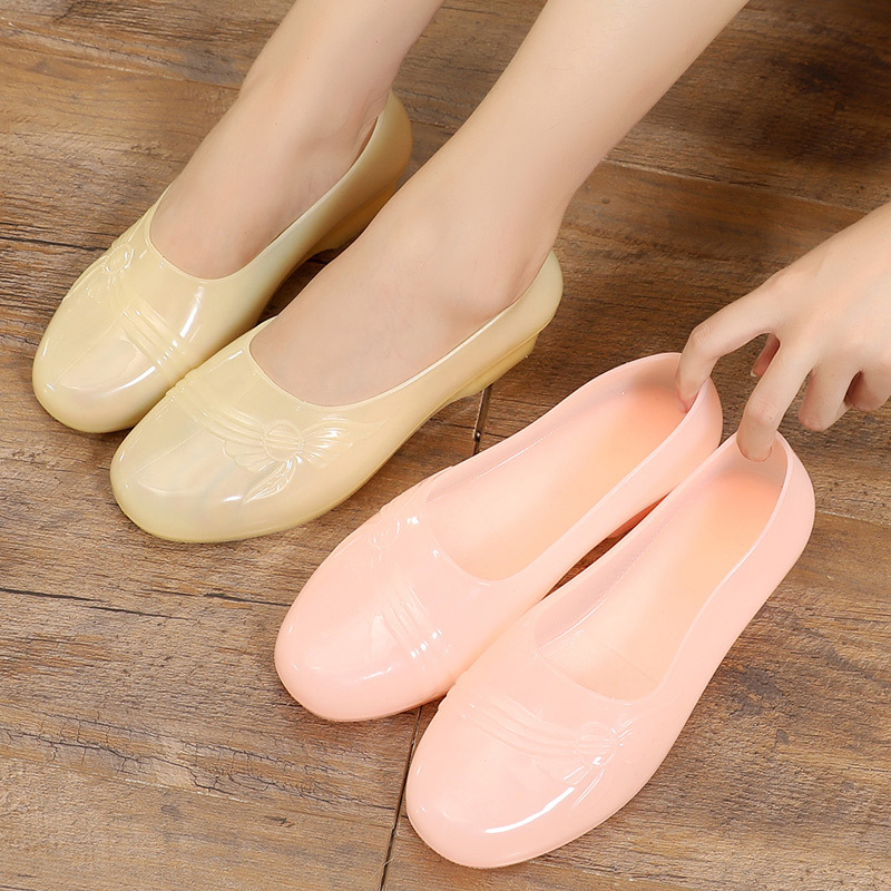 四季浅口胶鞋孕妇护士时尚韩版平底雨鞋女厨房鞋透明水晶工作单鞋