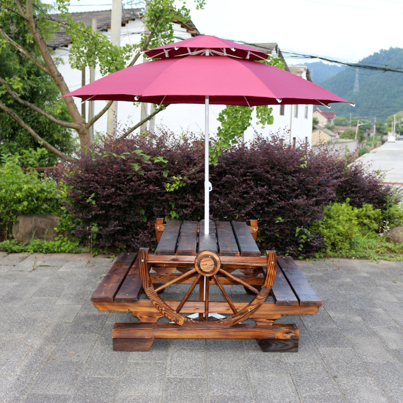 阳台庭院花园户外家具农庄休闲一体桌凳碳化防腐户外车轮连体桌椅