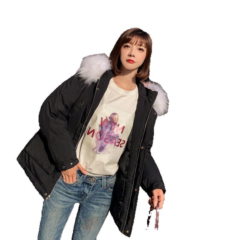 2019 autumn and winter new down cotton padded jacket female college style student big wool collar loose BF style cotton padded jacket