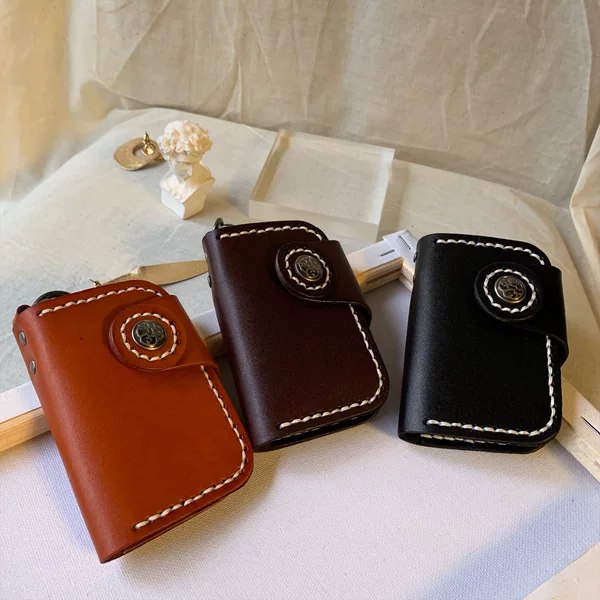 Genuine Leather Key Bag Men's Large Capacity Multifunctional Waist Hanging Cowhide Key Bag Women's Simple and Practical Car Key Bag Tricolor