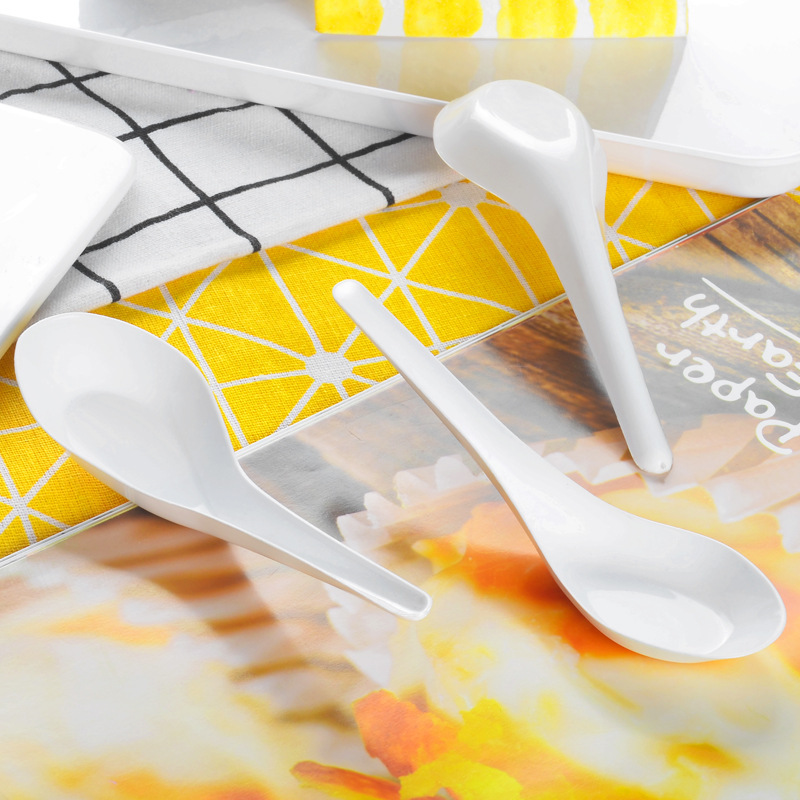 高品質PP壹次性中式快餐飯勺出口品質塑料湯勺打包喝粥勺子白色