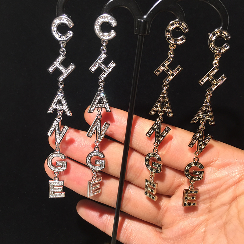 S925 Silver Pin Letter Earrings Cha Tassel Long Earrings Round Face display picture 1