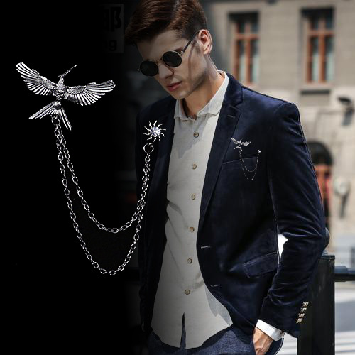 European and American fashion high-end men's suit brooch Eagle badge tassel clothing accessories collar pin women's corsage