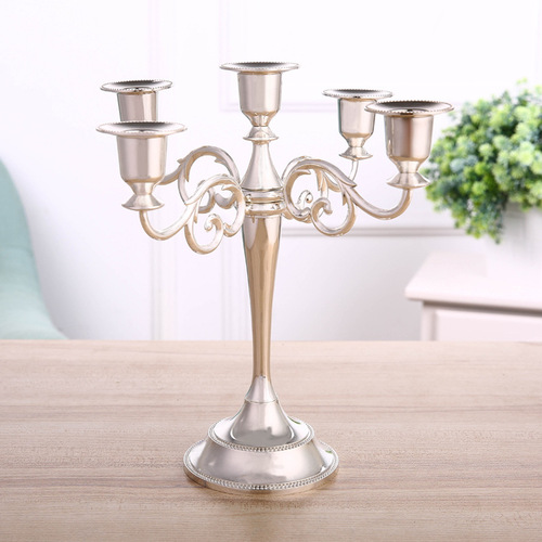 Metal Candelabra European Retro Minimalist Creative Hotel Decor Five-Head Gold Candelabra Direct Sale Birthday Candelabra