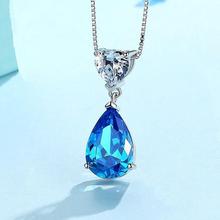 s925纯银海洋之心托帕石吊坠女欧美风水滴心形白锆石项链饰品批发