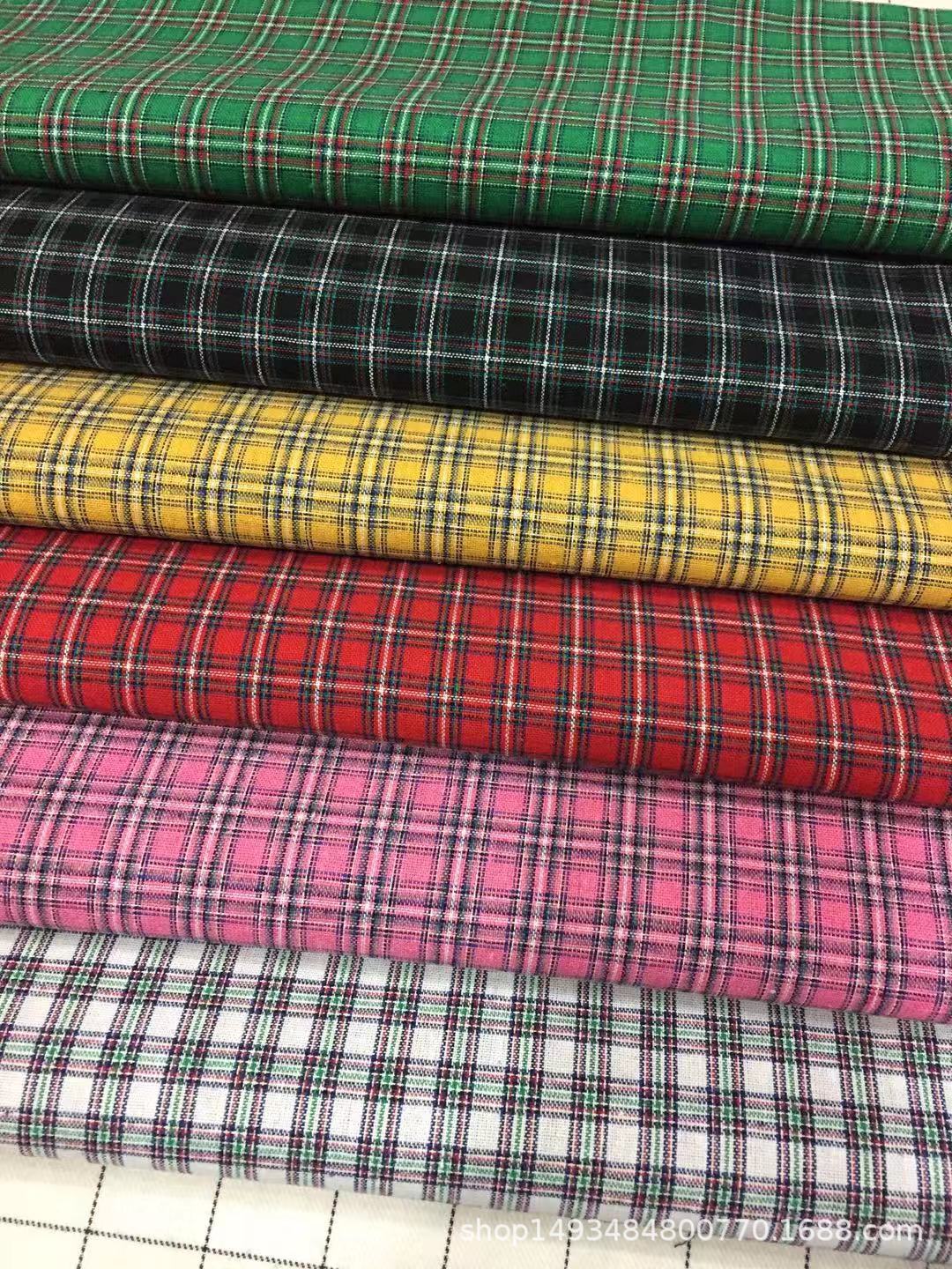 春季新款色织梭子布衬衫面料平纹小格子面料现货供应厂家直销