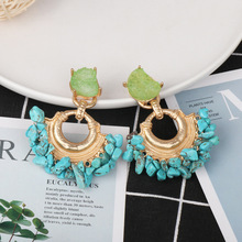 52244 聚嘉新款欧美创意夸张大牌耳钉纹理石流苏几何形耳坠耳钉女