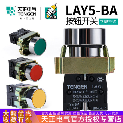天正 LAY5按钮开关BA31启动35 42 51 61停止45平头点动自复位22mm