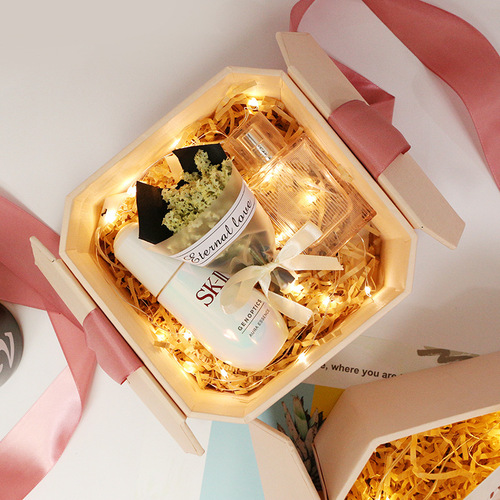 Raffia grass filler card LED light string bouquet bunny plush star globe dried flower night light gift box accessories