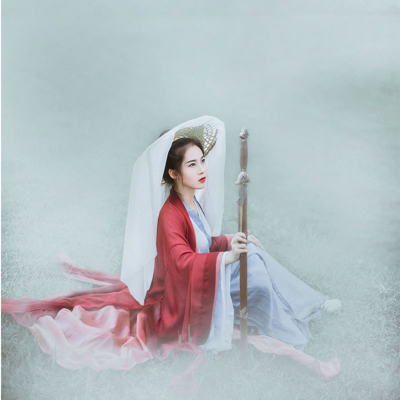 Daily traditional ancient costume Hanfu female Wei Jin Chinese style cross-collar skirt wide sleeve waist-length student super fairy antique elegant Daily traditional ancient costume Hanfu female Wei Jin Chinese style cross-collar skirt wide sleeve waist-length student super fairy antique elegant