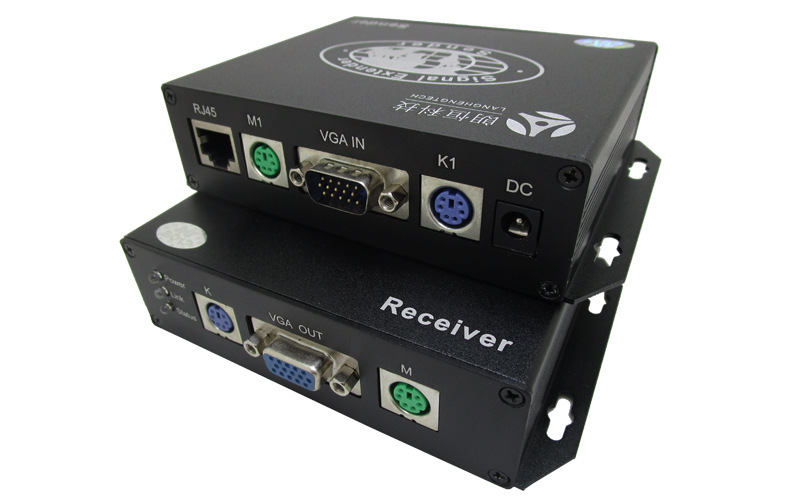 VGA延长器朗恒KVM-100HD全防雷PS2键鼠远程开关机延长100米