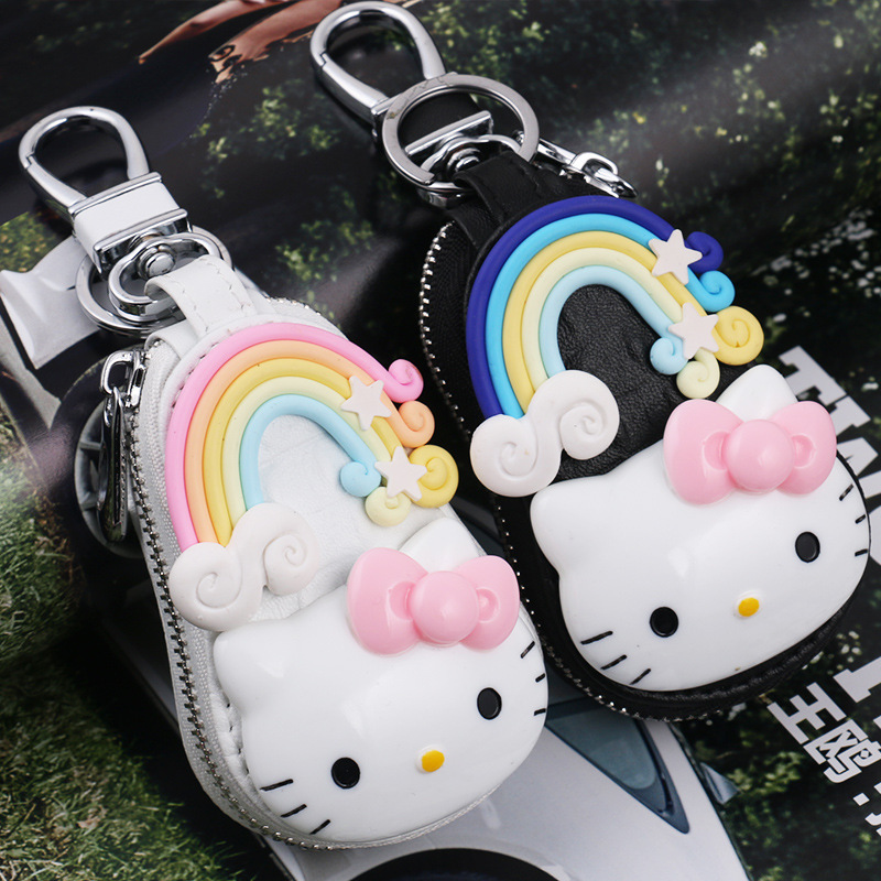 高档牛皮可爱kitty钥匙包女韩国创意真皮汽车钥匙扣女卡通锁匙包