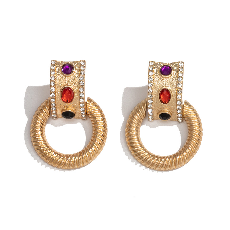 Diamond Design Ethnic Style Geometric Diamond Alloy Artificial Gemstones Earrings