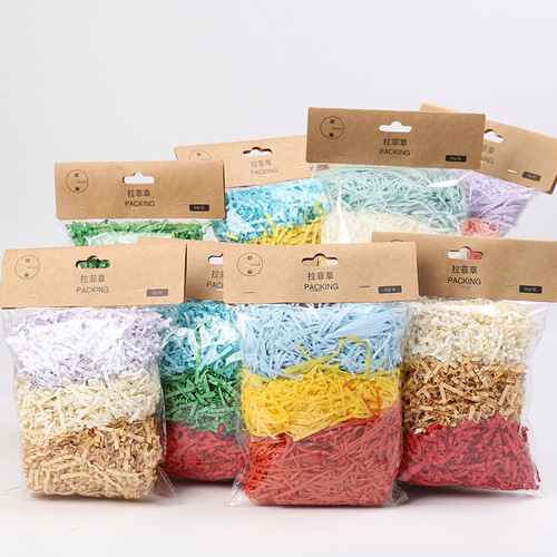 Factory direct sale 30g color raffia conventional raffia paper silk holiday gift box filling decorative shredded paper silk