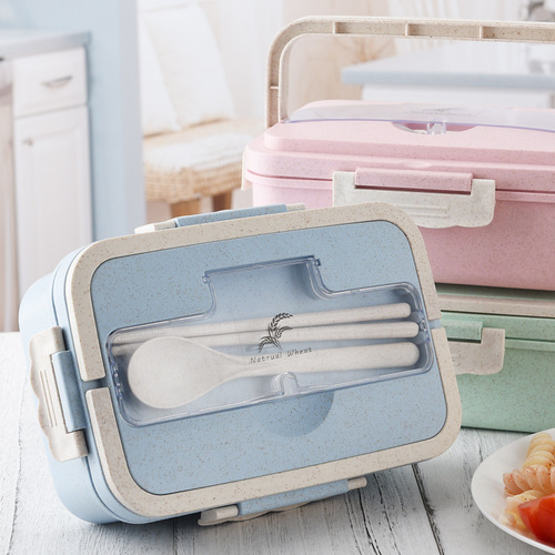 Amazon Lunch box wheat straw lunch box Japanese lunch box manufacturer lunch box student compartment cross-border