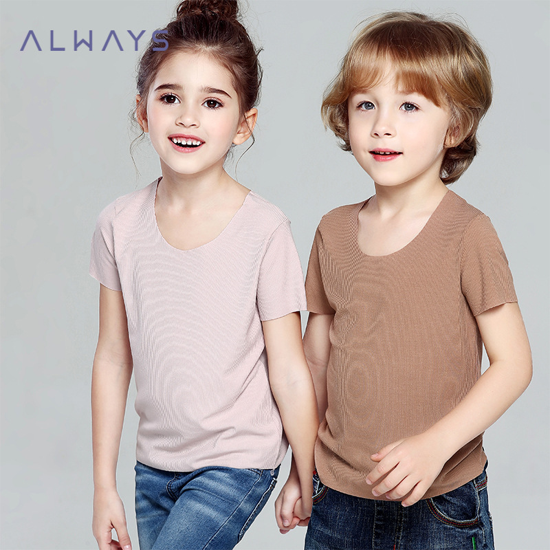 儿童无痕T恤2019夏季新款童装莫代尔螺纹随心裁韩版儿童t恤|ru