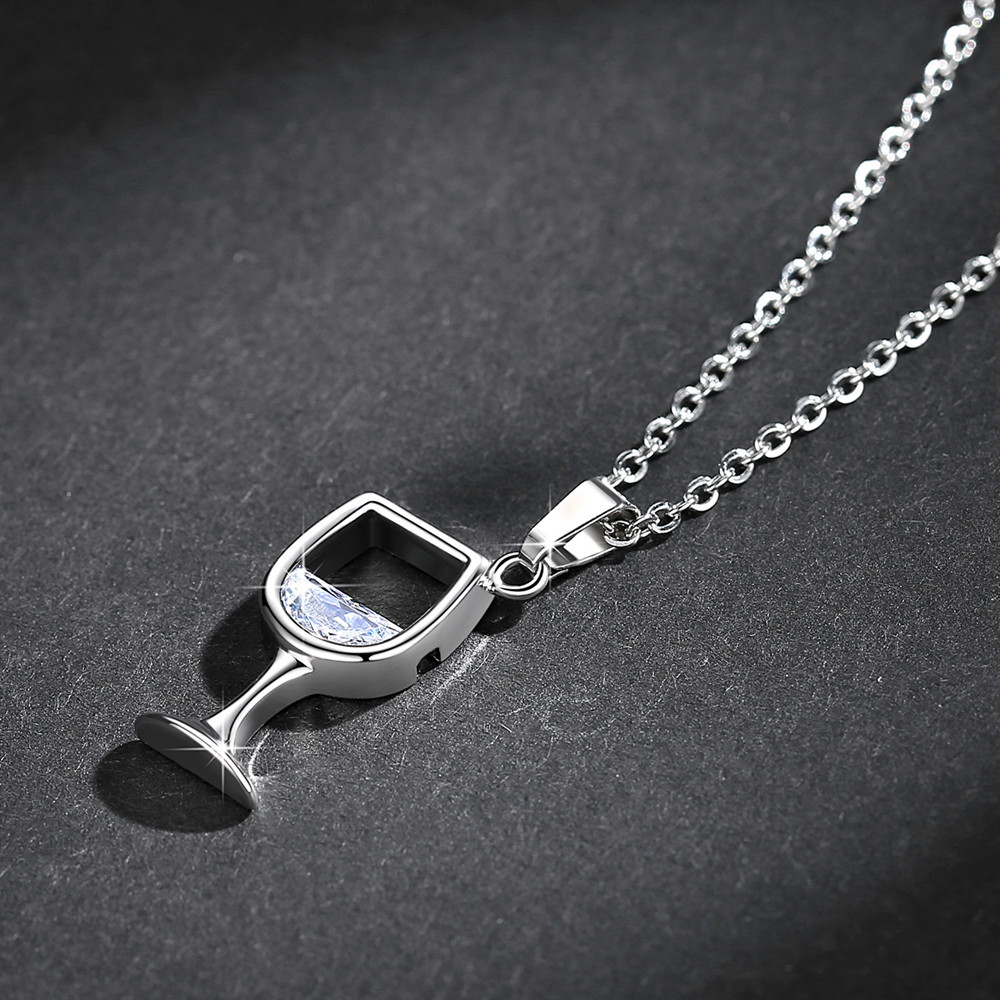 Wine Glass Pattern Streetwear Wine Glass Copper Plating Pendant Necklace