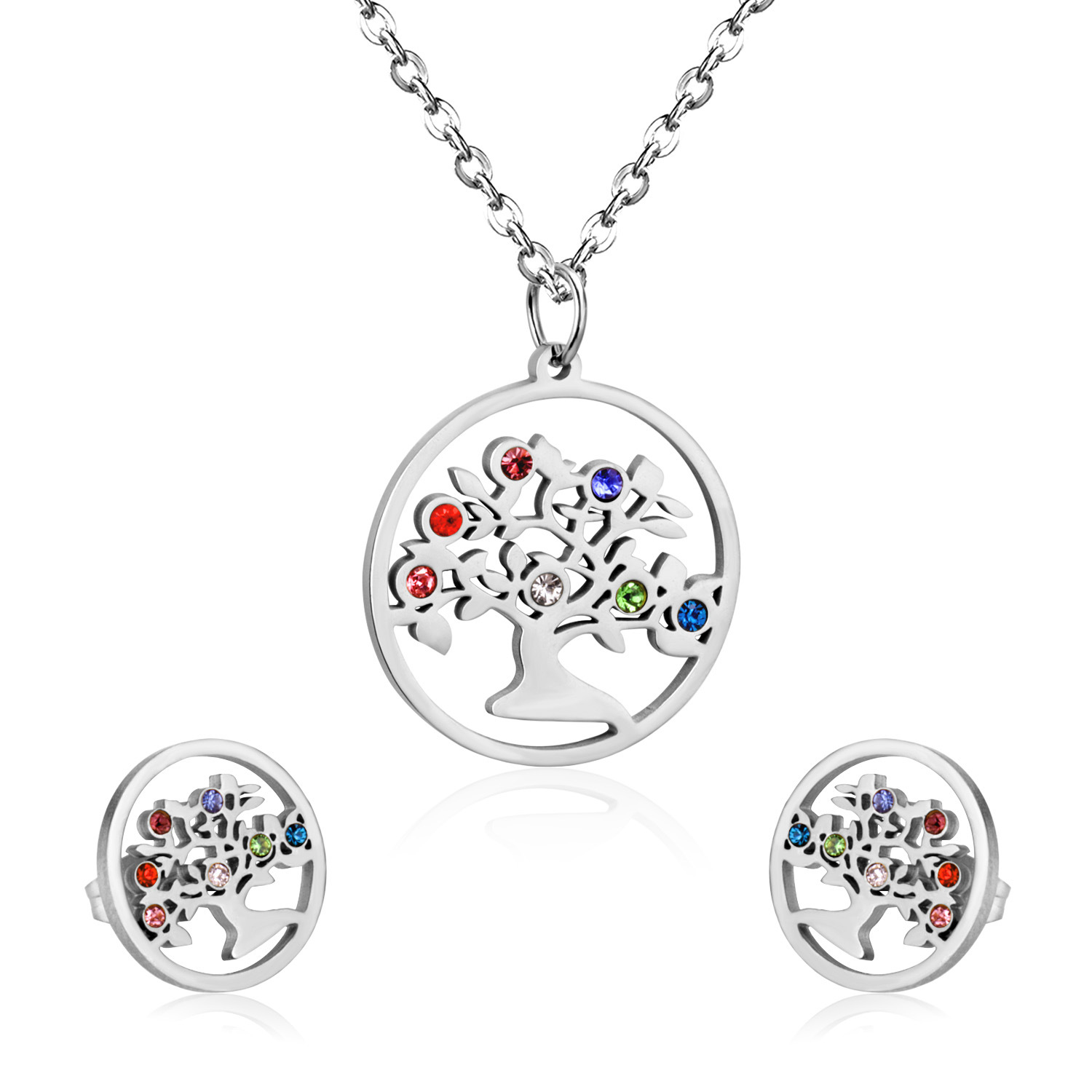 Simple Style Tree Stainless Steel Plating Zircon Earrings Necklace 1 Set display picture 3