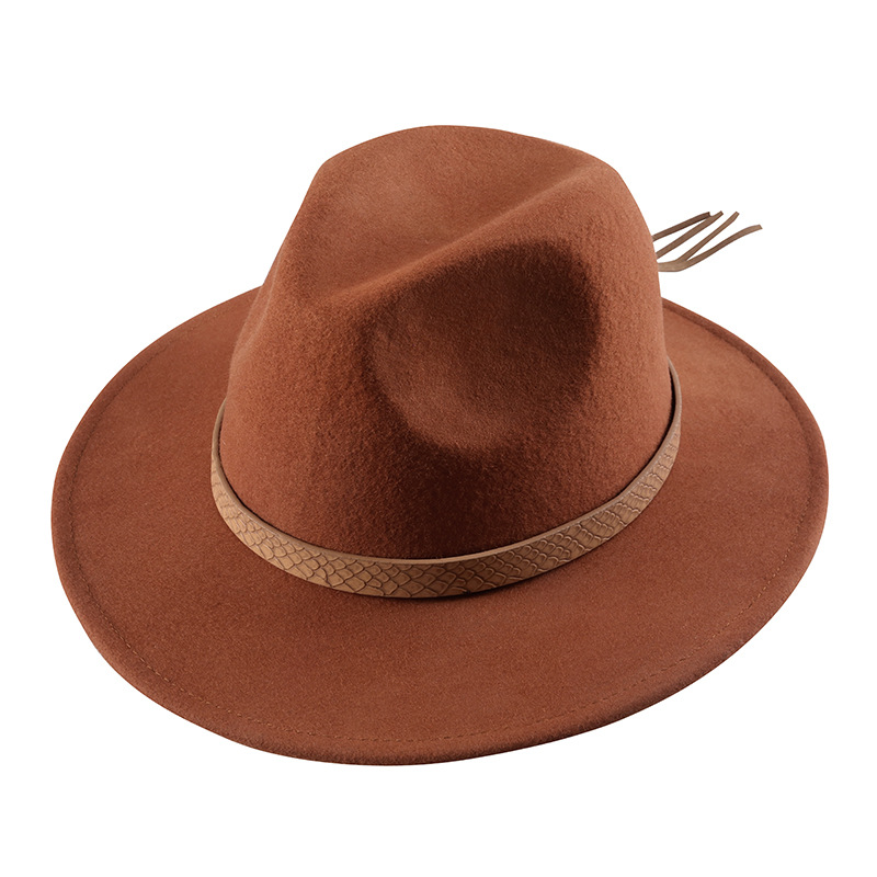 Sombrero de fieltro sombrero de copa lana pura moda europea y americana británica sombrero de lana moda estilo occidental cinturón Jazz sombrero fábrica al por mayor