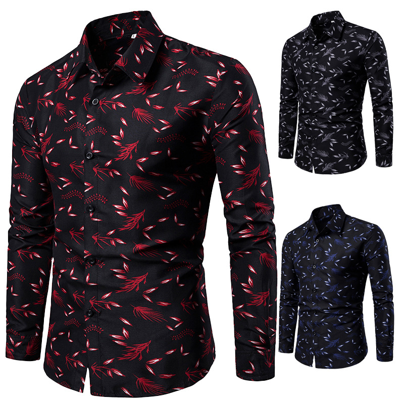 Amazon AliExpress Summer New Men's Long-sleeved Printed Shirt Men's Slim-fit British Style European Size Shirt