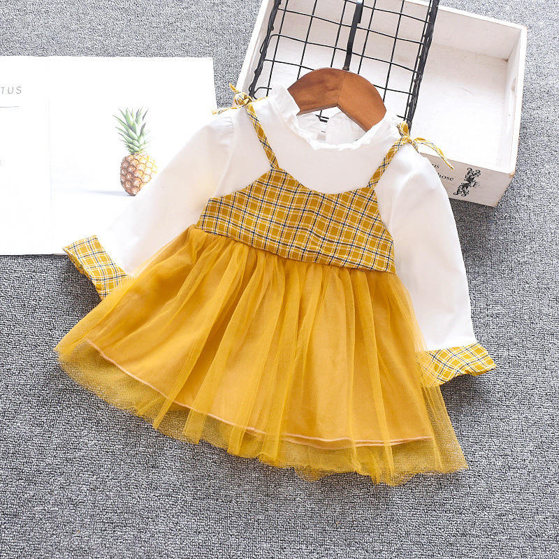 Cotton Fake Two-piece 2019 Autumn Children's Skirt Plaid Mesh Women's Baby Skirt Cross-border Supply Western Style Korean Skirt