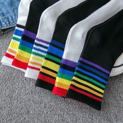 2019 Autumn/Winter Rainbow Striped Crew Socks for Women Sports Long Socks Bouncy Socks Korean Candy Color Socks