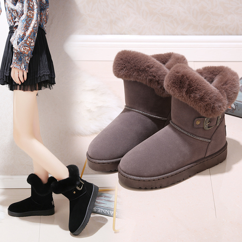 短筒雪地靴女2019冬季新款短靴女百搭学生厚底毛毛棉鞋加绒|ms