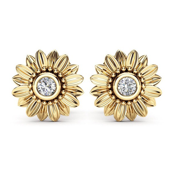 Ear Studs Classification 1 Pair Quantity 1 Pair Sweet Flower Plating Inlay 925 Sterling Silver Copper Artificial Gemstones Ear Studs