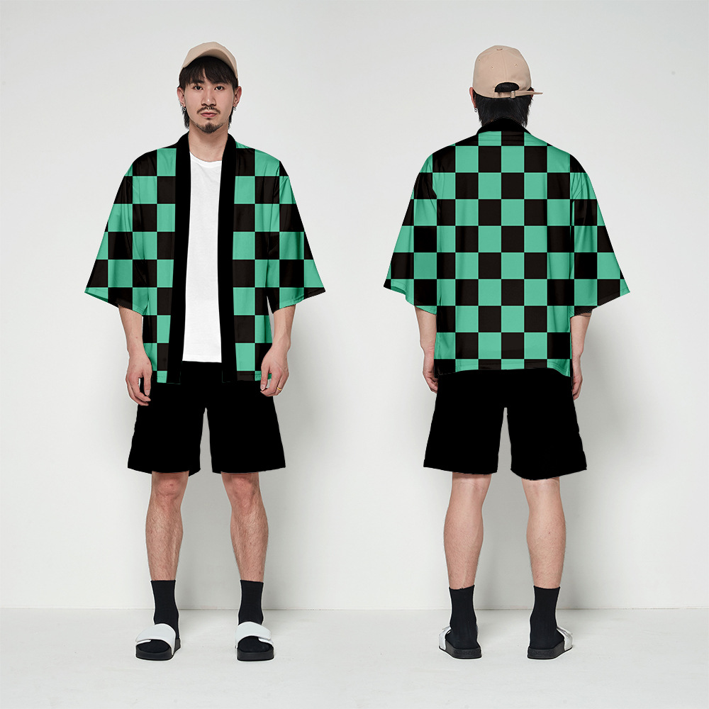 FCCEXIO Women/Men Summer Casual Cool Streetwear Demon Slayer Kimetsu no Yaiba Print Japanese Anime Kimono Haori Yukata Cosplay