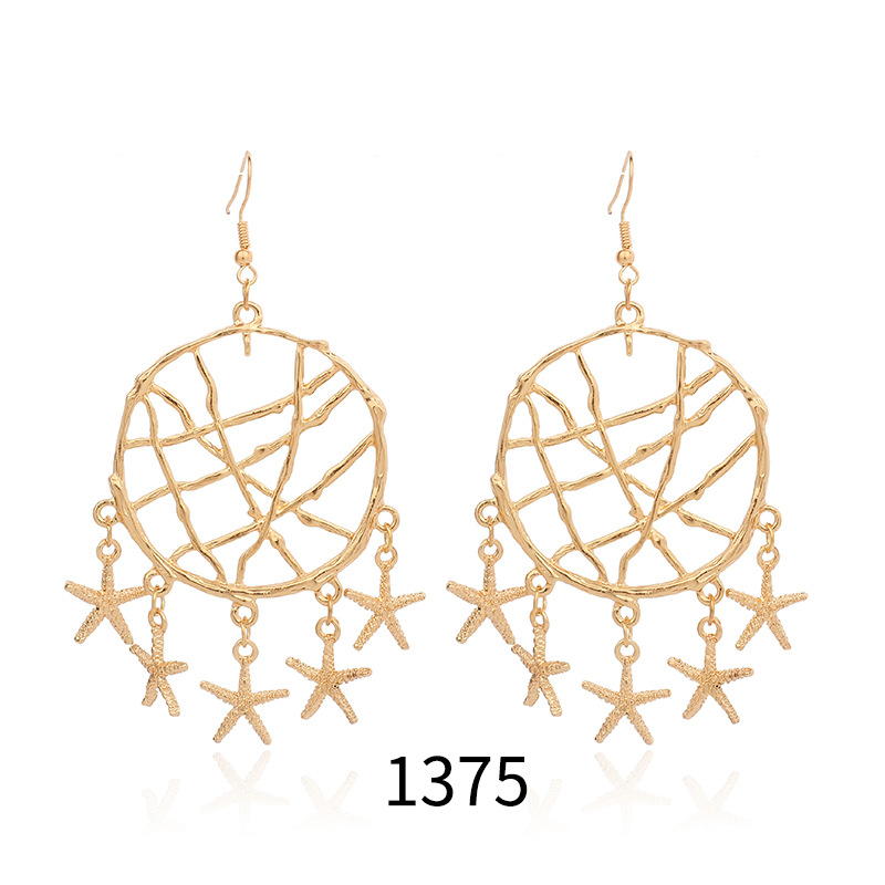 31g Weight Earrings Classification Wedding, Travel Occasion Women'S Gender Inlaid Shell Design Fashion Style Fashion New Small Starfish Pendant Geometric Circle Conch Shell Alloy Earrings 6