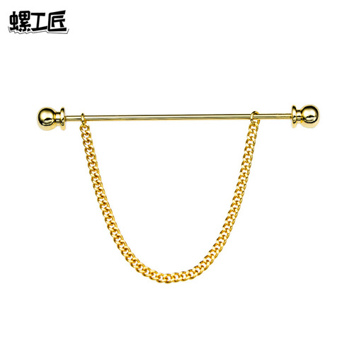 Wow! Round ball with trailing spiral collar pin metal chain tassel men's brooch Korean-style shirt corner buckle pin