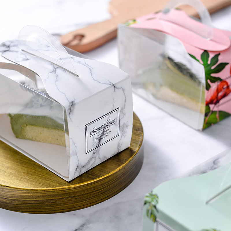 加长款手提透明慕斯盒切件切块蛋糕卷盒包装盒西点千层三角形盒子