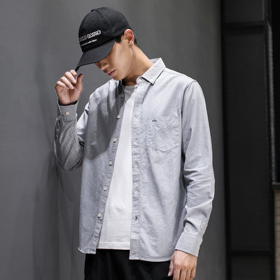 2019秋季新品休闲长袖男衬衫职业牛津纺长袖衬