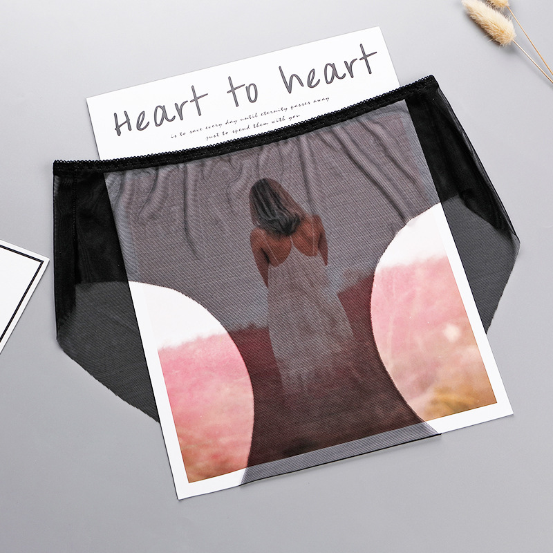 A generation of all-transparent crotch-free panties women's one-piece mesh large size briefs