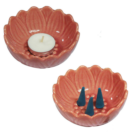 Multifunctional Lotus Ceramic Diffuser with Tray for Incense Cones, Sandalwood Candles, and Candle Holders