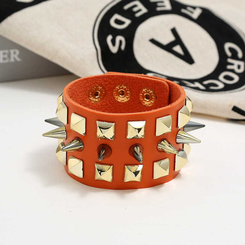 Menu0027s Faux Leather Bracelet Punk Spike Stud Bracelet Jewellery