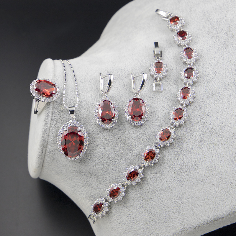 Elegant Fashion Geometric Copper Inlay Zircon Jewelry Set 4 Piece Set