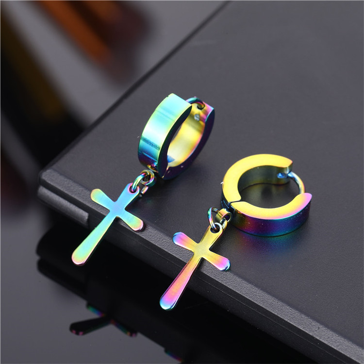 Fashion Cross Titanium Steel Plating Dangling Earrings 1 Piece display picture 4