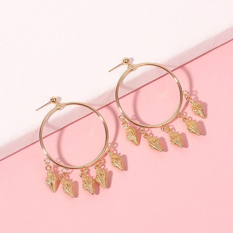 31g Weight Earrings Classification Wedding, Travel Occasion Women'S Gender Inlaid Shell Design Fashion Style Fashion New Small Starfish Pendant Geometric Circle Conch Shell Alloy Earrings 18