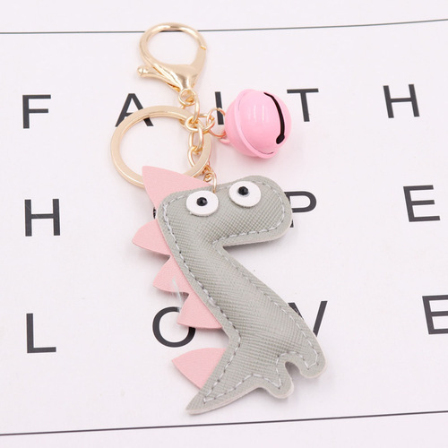 Creative Dinosaur Keychain PU Leather Bag Hook Personalized Leather Bell Car Keychain Holder Ornament Gift
