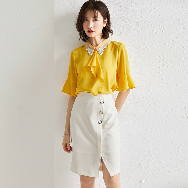Summer New Fashion Women’s Lotus Leaf Baby Face Chiffon Shirt 