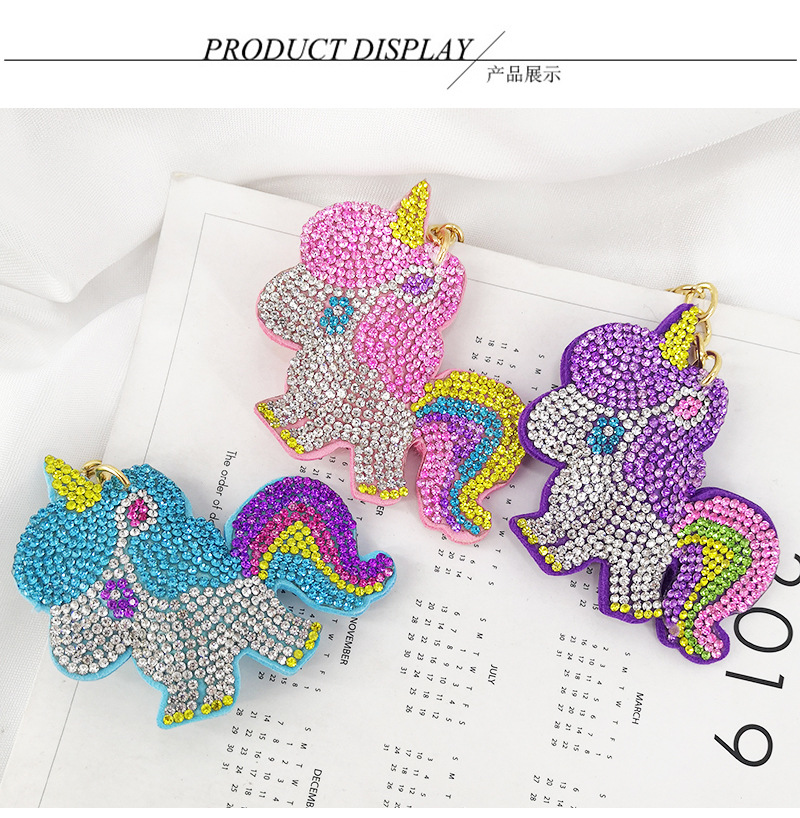 Cartoon Einhorn Korean Velvet Hot Strass Girls Bag Quaste Ornamente Hot-saling Schlüsselbund display picture 3