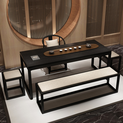 新中式茶台桌椅組合功夫茶藝桌家用茶室簡易陽台茶桌椅泡茶小戶型