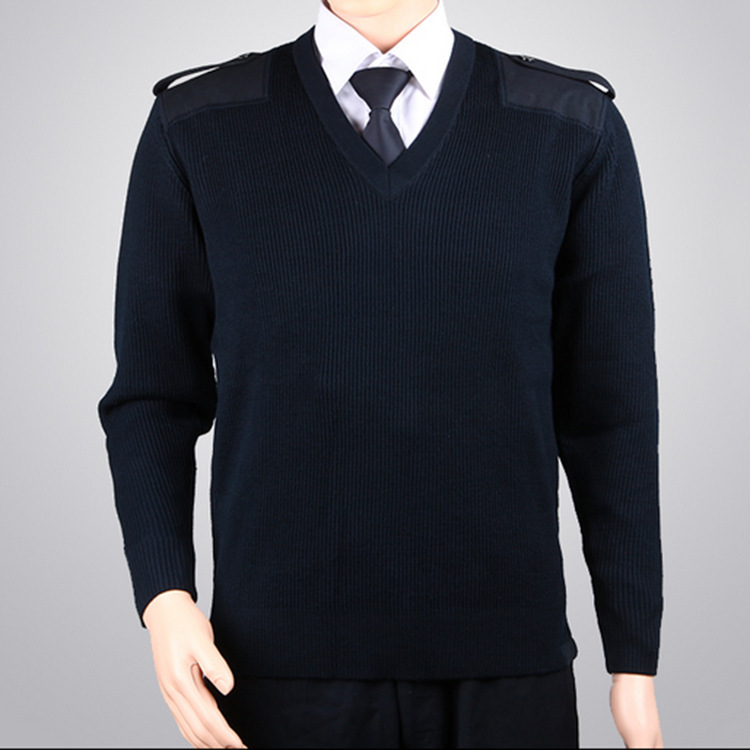 批发羊毛衫圆领V领藏青色套头丝光保安羊毛衫男制式羊毛衫保安|ms