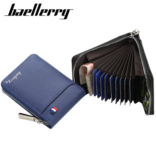 baellerry men's accordion card holder PU ID bag fashionable zipper multi-card slot coin purse wholesale
