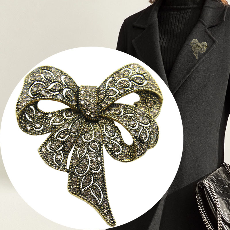 Spilla da donna con grande fiocco in strass neri di alta qualità, stile retrò europeo e americano, per il commercio estero_voghion.com