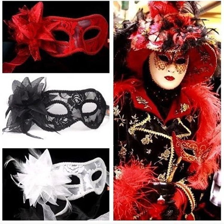 万圣节面具 舞会面具 透明蕾丝面具 侧面带百合花面具 多款